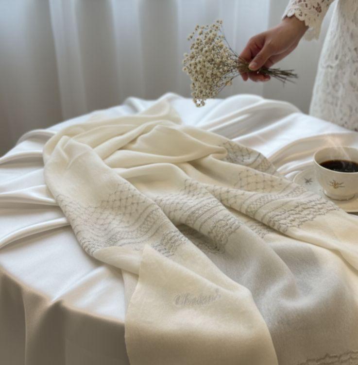 Chaleur scarf with wedding rings and coffee - luxury gifting